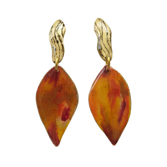 Pendientes hojas de latón naranjas